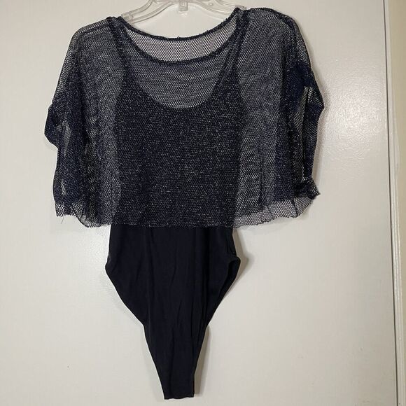 Free People Intimate two timer bodysuit navy blue shimmer mesh overlay XS - Picture 3 of 8